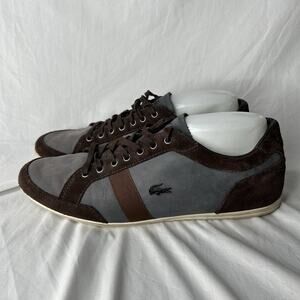 Lacoste Sneaker Mens 10.5 Blue Brown Alisos Lace Up Round Toe Comfort Leather